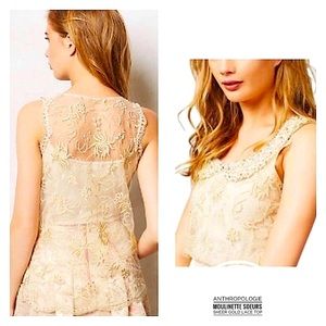 Anthropologie Moulinette Soeurs Sheer Gold Lace Top
